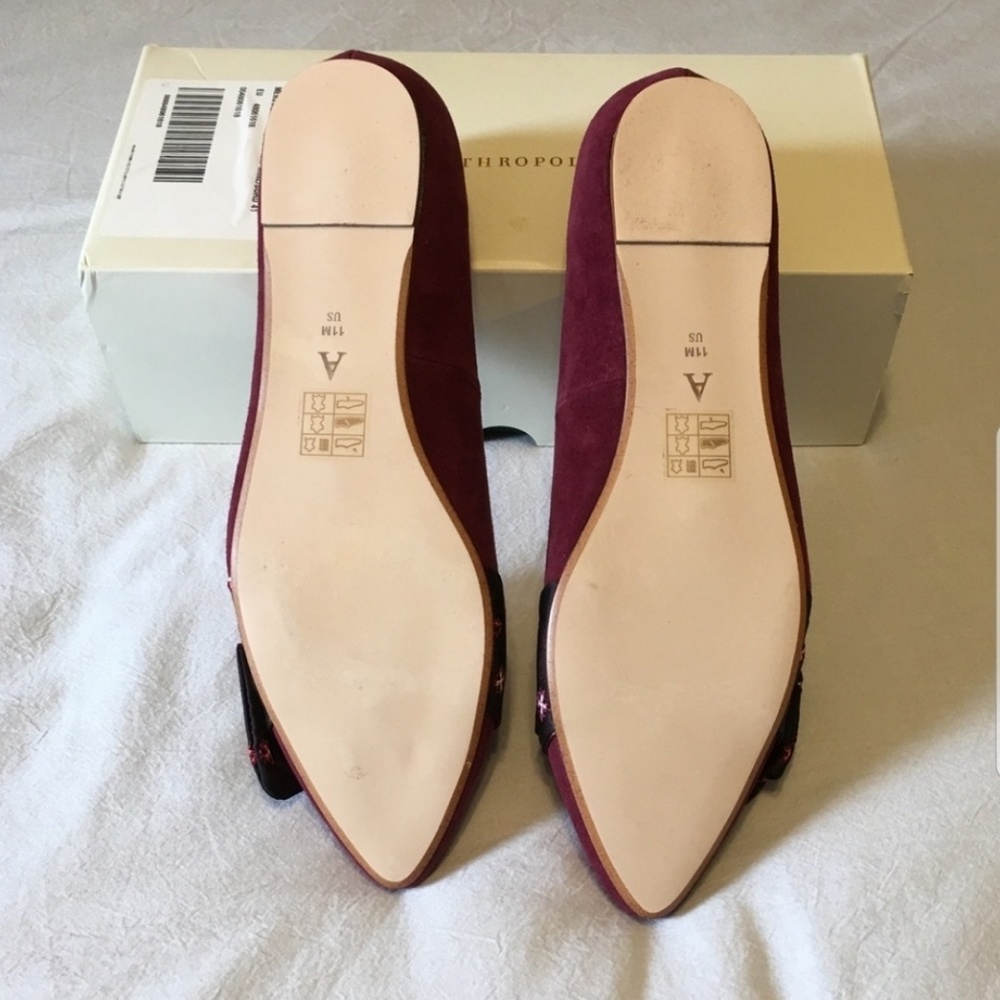 🫟 Anthropologie - Burgundy Suede Flats, Sz 11 (NIB) - Picture 4 of 8